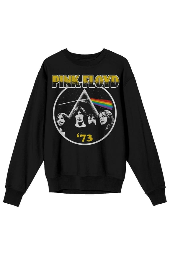 Pink Floyd Dark Side Of The Moon '73 Poster Art Men's Black Long Sleeve Sweatshirt-Large