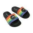 thumbnail image 1 of Pink Floyd Dark Side Of The Moon Triangle Artwork On Rainbow Straps Women's Black Slide Sandals-Large, 1 of 8