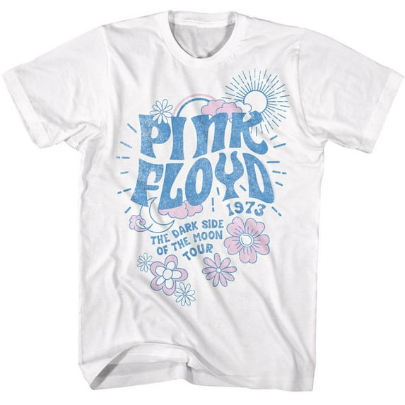 Pink Floyd Dark Side Tour Floral And Sun White Adult T-Shirt 2Xl