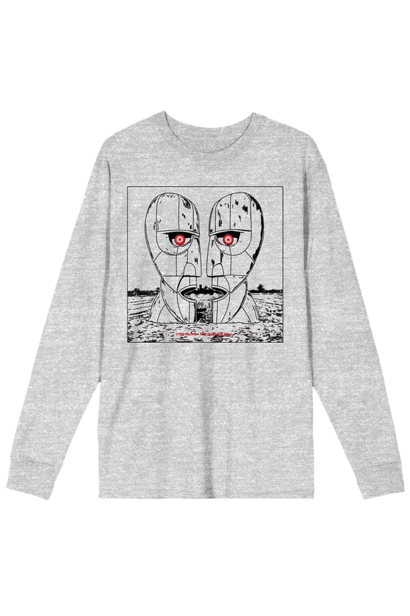 Pink Floyd Division Bell Drawing Crew Neck Long Sleeve Athletic Heather Men's Tee-XXL
