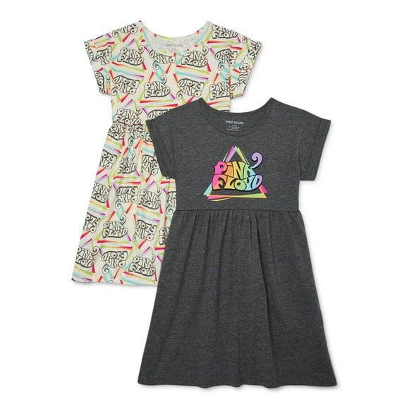 Pink Floyd Girls’ Play Dress with Short Sleeves, 2-Pack, Sizes 4-16
