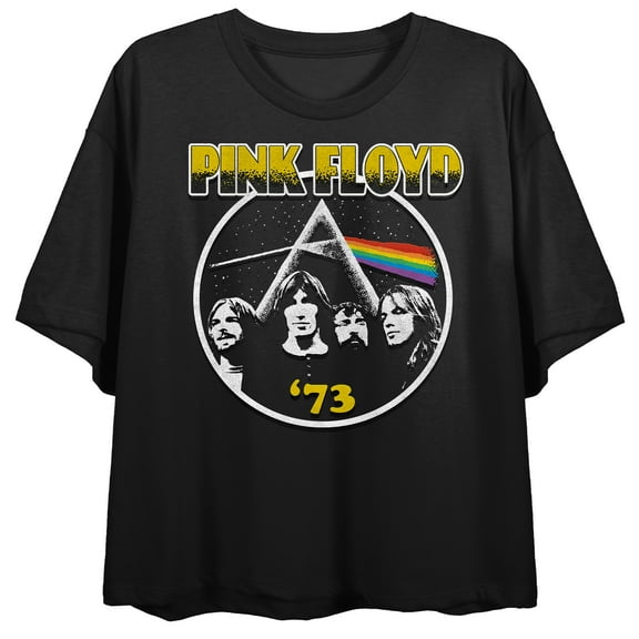 Pink Floyd Group Shot Crew Neck Short Sleeve Women's Black Crop T-shirt-Medium
