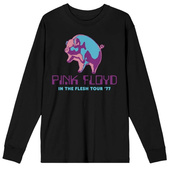 Pink Floyd In The Flesh Tour Crew Neck Long Sleeve Black Adult Tee-Medium