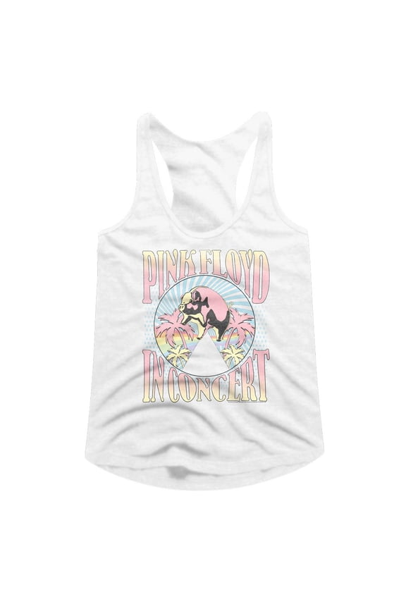 Pink Floyd Palm Trees White Women's Slim Fit Racerback Tank Top