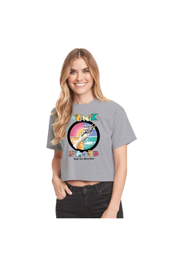 - Robot Handshake - Juniors Cropped Cotton Blend T-Shirt