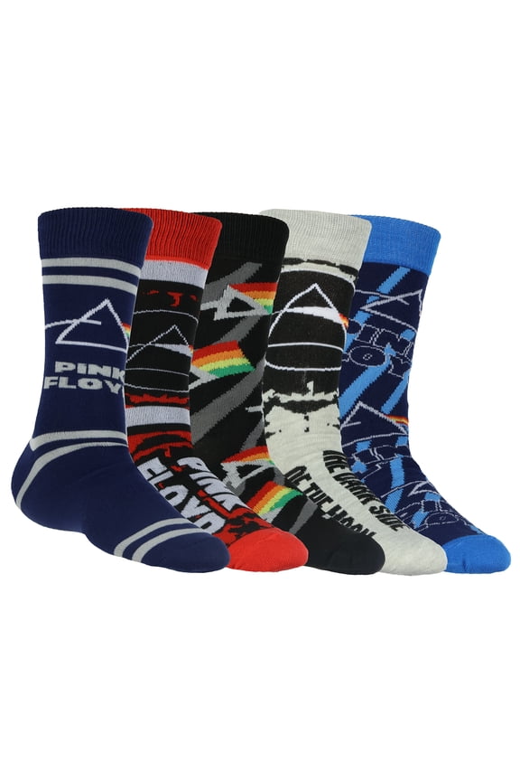 Pink Floyd Socks Men's Icon And Logo Rock Band Casual Crew 5 Pack Crew Sock Fits Shoe Size 10-13