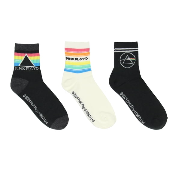 Pink Floyd Socks Women's Socks Dark Side Of The Moon Rainbow Designs 3-Pack Adult High Ankle Bone Novelty Quarter Crew Socks