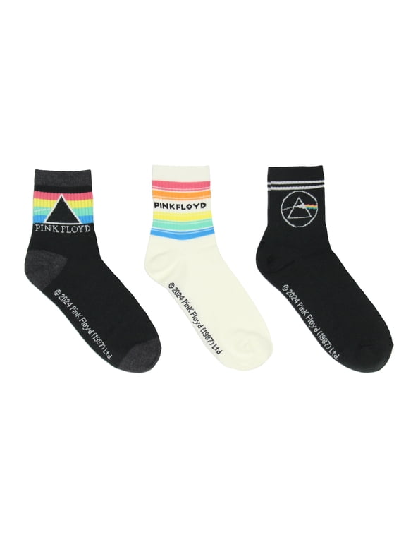 Pink Floyd Socks Women's Socks Dark Side Of The Moon Rainbow Designs 3-Pack Adult High Ankle Bone Novelty Quarter Crew Socks