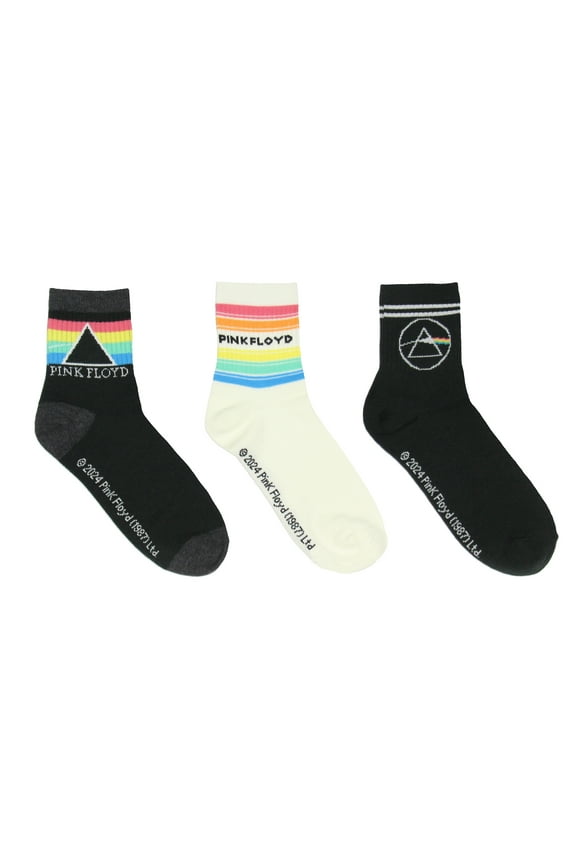 Pink Floyd Socks Women's Socks Dark Side Of The Moon Rainbow Designs 3-Pack Adult High Ankle Bone Novelty Quarter Crew Socks