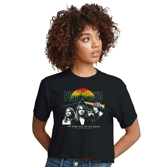 Pink Floyd - The Dark Side Of The Moon With Band - Juniors Cropped Cotton Blend T-Shirt