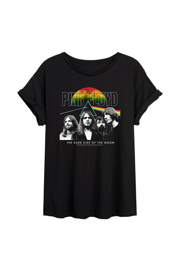 - The Dark Side Of The Moon With Band - Juniors Ideal Flowy Muscle T-Shirt