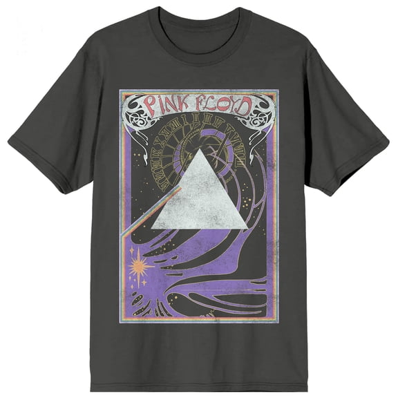 Pink Floyd Triangle With Clock And Rainbow Crew Neck Short Sleeve Charcoal Women's T-shirt-Large