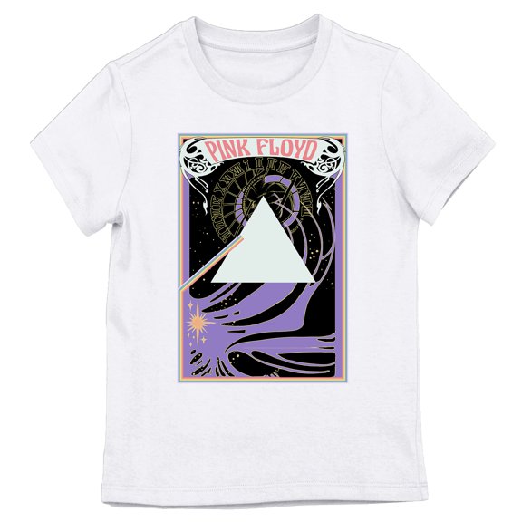 Pink Floyd Triangle with Clock and Rainbow Girl's Pink Crew Neck Short Sleeve Tee-Large