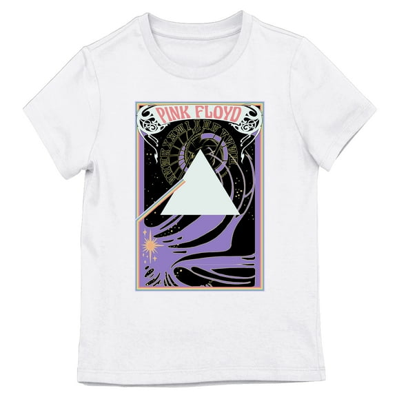Pink Floyd Triangle with Clock and Rainbow Girl's Pink Crew Neck Short Sleeve Tee-Small