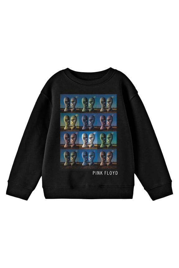 Pink Floyd Two Face Album Cover Art Crew Neck Long Sleeve Youth Black Sweatshirt-XS
