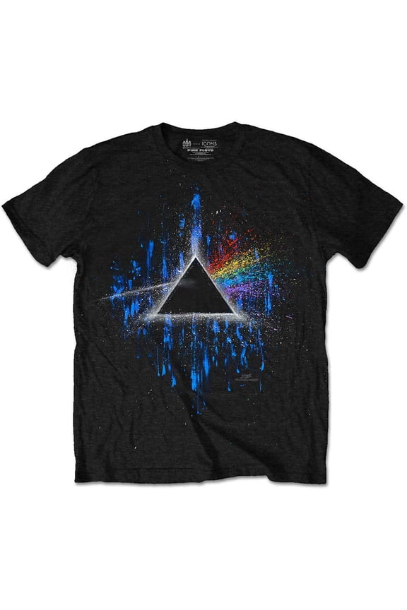 Pink Floyd Unisex T-Shirt Dark Side of the Moon Blue Splatter (Large)