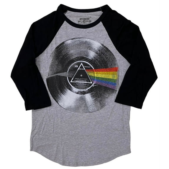 Pink Floyd Men's Officially Licensed Dark Side Of The Moon Baseball Curve Hem Raglan Tee T-Shirt (Large, Heather Gray/Black)