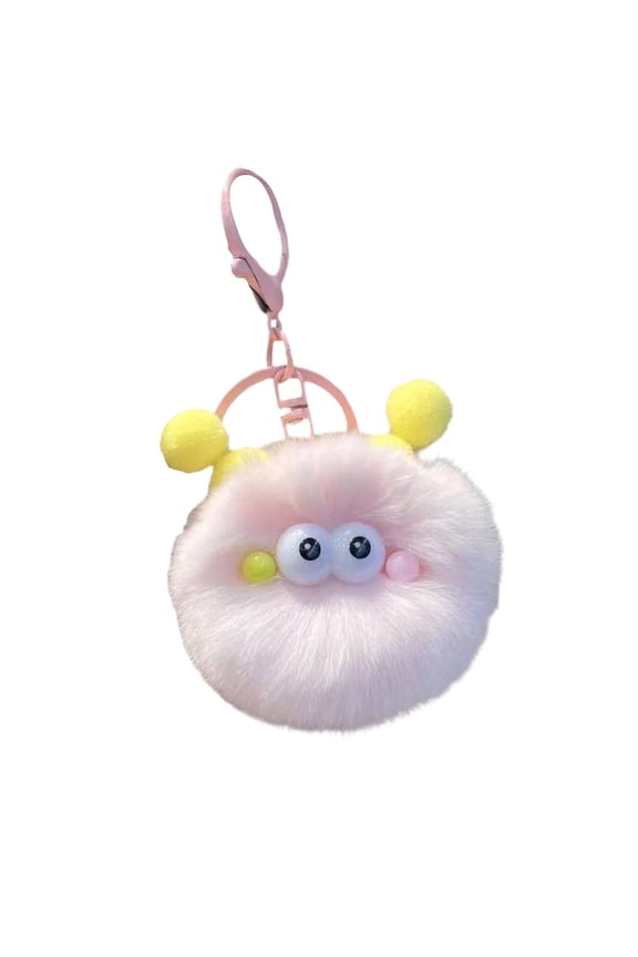 Pink Fluffy Ball Keychain Soft Velvet Car Key Chain Pendant Cute Doll Keyring for Keys Backpack Purse Bag Ornament Zipper Pull Mini Portable Decorative Gift for Women Friends Family 3.15 Inch