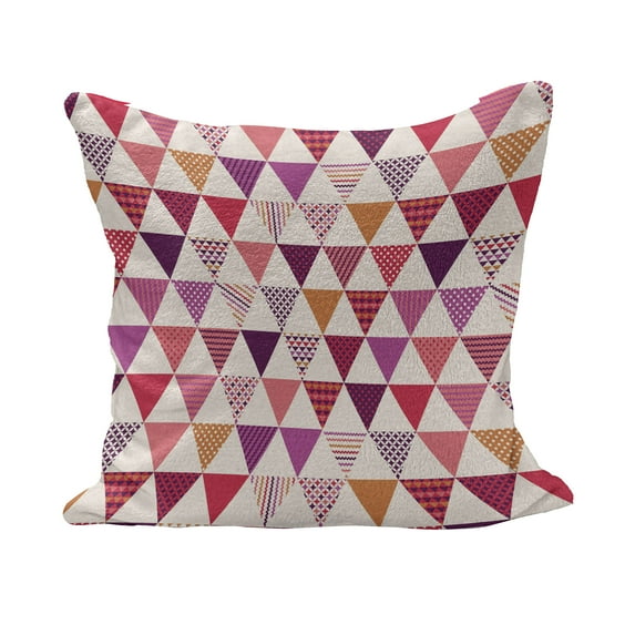 Pink Fluffy Throw Pillow Cushion Cover, Geometric Triangle Patterns with Polka Dots Lines Zig Zag Prints Abstract Image Print, Decorative Square Pillow Case, 26" x 26", Multicolor, by Ambesonne