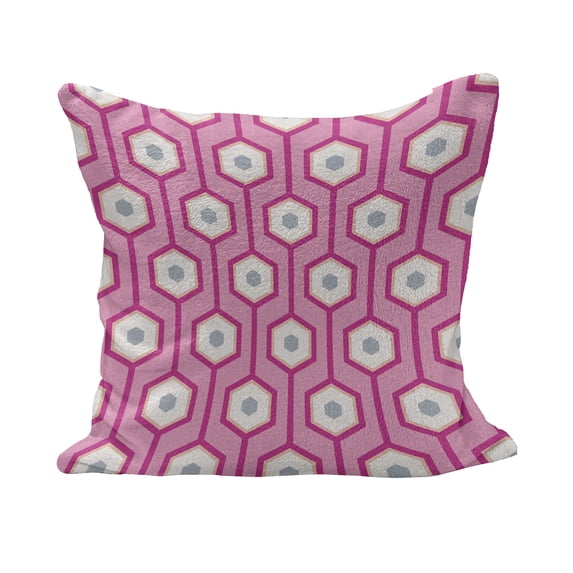 Pink Fluffy Throw Pillow Cushion Cover, Vertical Hexagonal Shapes with Dots Inside Tied with Lines Geometric Vibrant, Decorative Square Pillow Case, 26" x 26", Pale Blue White Pink, by Ambesonne