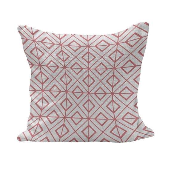 Pink Fluffy Throw Pillow Cushion Cover, Vintage Retro Tile with Geometrical Shapes Triangles Squares Lines Art Print, Decorative Square Accent Pillow Case, 20" x 20", Pink and White, by Ambesonne