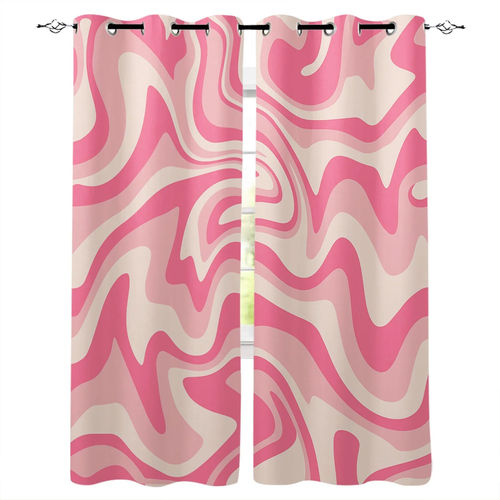 Pink Fluid Art Abstract Texture Modern Hall Curtains for Living Room