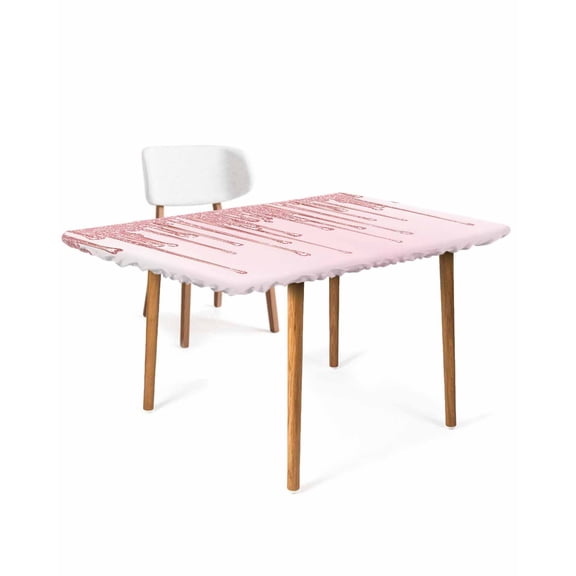 Pink Fluid Drips Rectangle Tablecloth, Waterproof Elastic Fitted Table Covers for 6 Foot Tables, 32x72inch Decorative Tablecloths for Picnic, Camping, Indoor, Outdoor, Abstract Art Modern Glowing