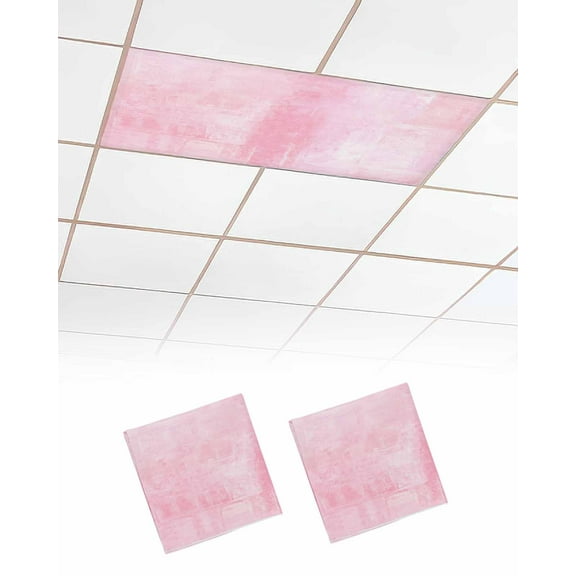 Pink Fluorescent Light Covers for Ceiling Lights 4x2 feet,2 Pack Magnetic Light Filters for Classroom,Retro Oil Painting Modern Abstract Art Aesthetics Fluorescent Light Shade Panel for Office