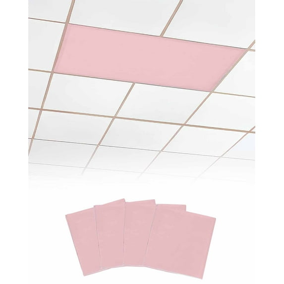 Pink Fluorescent Light Covers for Ceiling Lights 4x2 feet, 4 Pack Magnetic Light Filters for Classroom, Farmhouse Pink Decor Fluorescent Light Shade Panel for Office School Drop Home