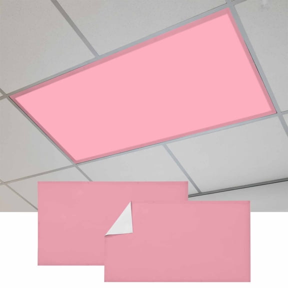 Pink Fluorescent Light Covers, Pure Pink Magnetic Light Covers for Ceiling Lights, Fluorescent Ceiling Shade Filters for Classroom Bedroom Office 4x2Ft x 2PCS