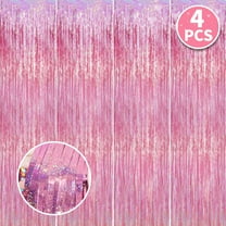 Pink Foil Fringe Curtains Valentine Party Decoration Metallic Tinsel Banner Streamers Party Photo Backdrop for Wedding Gender Reveals Anniversary Party Supplies 4Pcs