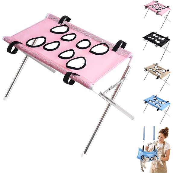 Pink Foldable Dog Grooming Hammock Stand: Dog Grooming Table,Dog Shower Chair, Grooming Restraint for Small Medium Dogs at Home or Salon,Ear Cleaning, Bathing Use, Secure Strap,Support & Restraint