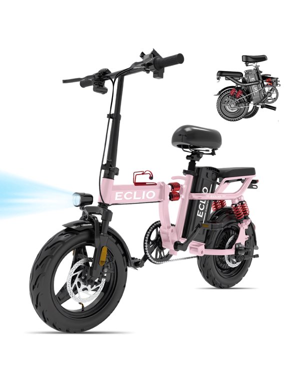 Pink Foldable Electric Bike for Adults, Class 2 Street Legal Ebike with Comfortable Full Suspension, UL2849 by TUV