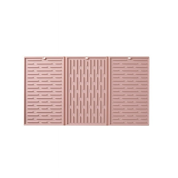 Pink Foldable Tri-Fold Tableware Drying Mat Silicone Draining Mat for Kitchen Counters