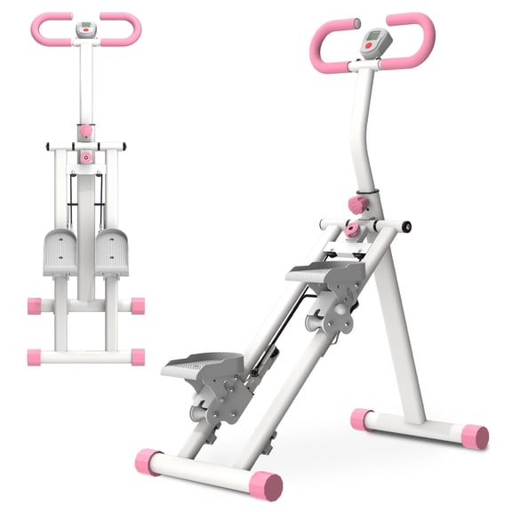 Pink Foldable Vertical Stair Stepper Climber Machine, Q235 Steel Full Body Cardio Trainer with LCD Display Non-Slip Pedals Max 265 Lbs for Home Small Apartment