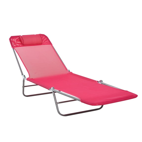 Pink Folding Chaise Lounge Chair with Adjustable Backrest, Breathable Mesh Seat & Headrest - Portable 264LB Capacity Poolside Patio Sun Lounger