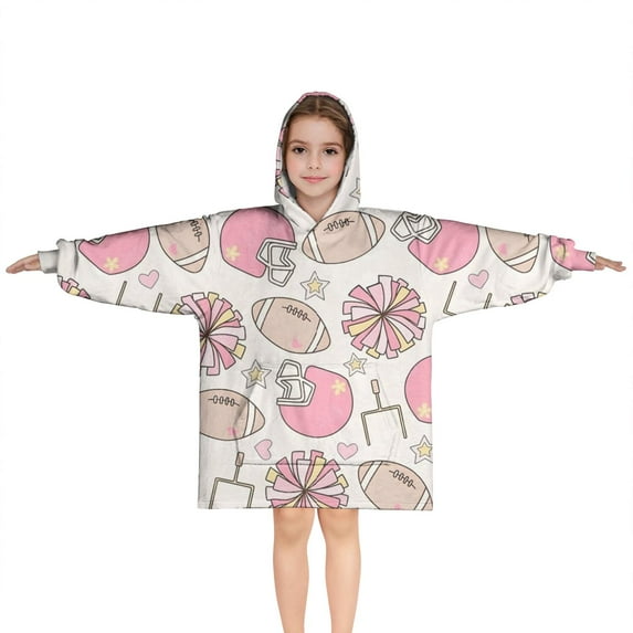 Pink Football Blanket Hoodies for Kids 6-13YR Oversize Wearable Blanket Hoodies for Boys Girls Teens