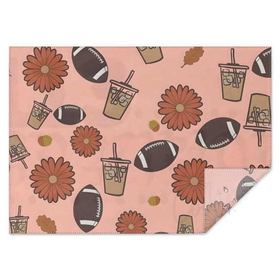Pink Football and Drinks Pattern Rectangle Tablecloth 60"x84",Waterproof Polyester Rectangle Table Cloth, Wipeable Spillproof Polyester Tablecloth for Dining, Camping, Indoor and Outdoor
