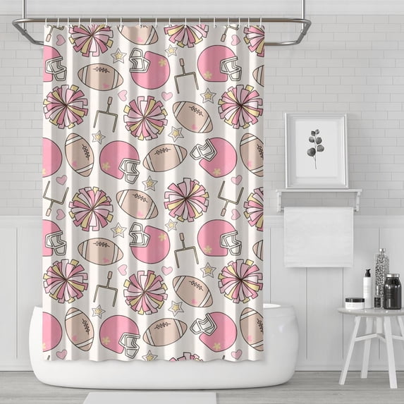 Pink Football Shower Curtain 72"x72" ,Bathroom Decorative Shower Curtains Set with 12 Hooks,Modern Waterproof Washable Shower Curtain