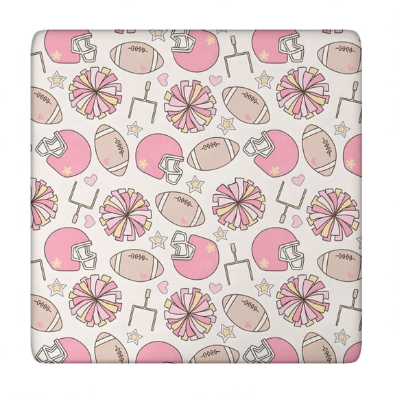 Pink Football Square Fitted Tablecloth with Elastic Edge,Square Table Cover,Washable Elastic Table Cover for Home Kitchen Party Decor 34"x34"