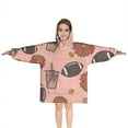 thumbnail image 1 of Pink Football and Drinks Pattern Blanket Hoodies for Kids 6-13YR Oversize Wearable Blanket Hoodies for Boys Girls Teens, 1 of 7