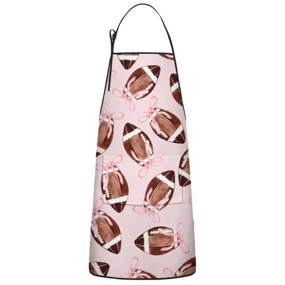 Pink Footballs with Bows Pattern Apron-Garden Aprons for Women with Pockets-Cotton Linen Waterproof Kitchen Cooking Gardening Aprons Adjustable for Kitchen,Cooking,BBQ and Salon 33x27 Inch