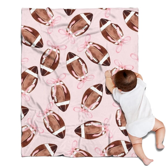 Pink Footballs with Bows Pattern Blanket,Comfortable Soft Lamb Wool Throw Blanket,All Season,Warm Lightweight Blankets for Sofa Bed Couch Living Room Chair,30"x40"