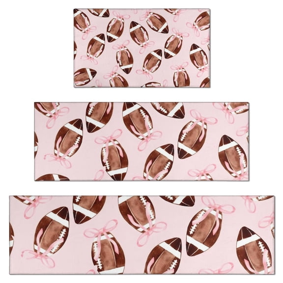Pink Footballs with Bows Pattern Kitchen Rugs Sets Of 3,Kitchen Runner Rugs Non Skid Washable,Decorative Kitchen Floor Mats for Kitchen,Sink,Laundry,17"x30"+ 17"x47" + 17"x59"