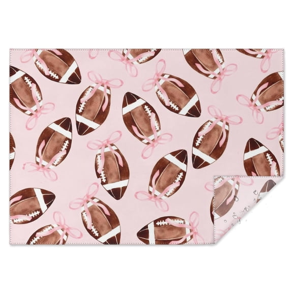 Pink Footballs with Bows Pattern Rectangle Tablecloth 60"x84",Waterproof Polyester Rectangle Table Cloth, Wipeable Spillproof Polyester Tablecloth for Dining, Camping, Indoor and Outdoor