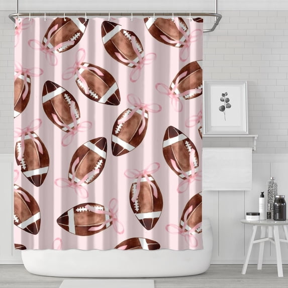 Pink Footballs with Bows Pattern Shower Curtain 84"x72" ,Bathroom Decorative Shower Curtains Set with 12 Hooks,Modern Waterproof Washable Shower Curtain