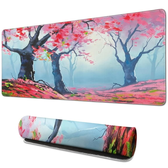Pink Forest in the Fog mousepad Gamingwaterproofno Slip for Office Home Work GamingmousepadsRubber Base Mousepad with Stitched Edges 31.5x11.8inches