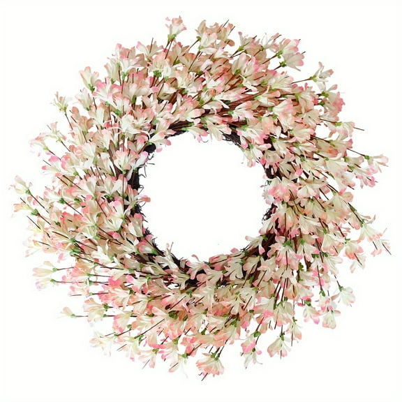Pink Forsythia Door Wreath 24 Inch Spring Front Door Wreath Blossom Cluster Flower Farmhouse Wreath on Grapevine for Festival Celebration Front Door Wall Window Decoration Home Christmas Decor