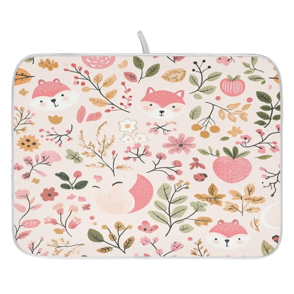Pink Fox Dish Drying Mat for Kitchen, Quick Drying Absorbent Soft Durable 16" x 18"