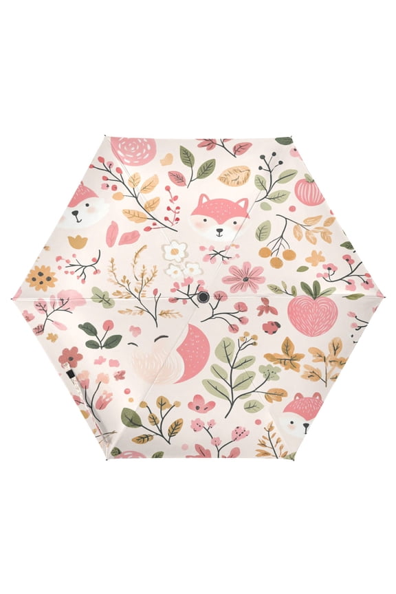 Pink Fox Folding Umbrella UV50+ Waterproof Sun Protection Auto Open Close Compact Fiberglass Frame